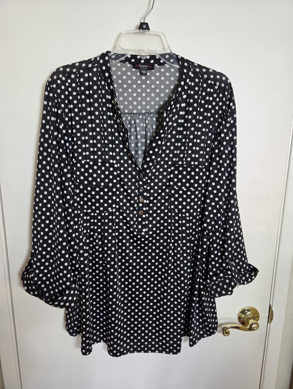 Cocomo Plus Size 3X Stretch Knit Black & White Polka Dot Print Tunic Blouse Top